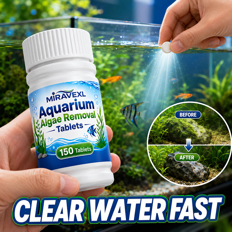 Aquarium Fish Care - เม็ดกำจัดตะไคร่น้ำในตู้ปลา MIRAVEXL 150 เม็ด, ยาฆ่าตะไคร่น้ำที่ปลอดภัย, ช่วยให้น้ำใสขึ้นอย่างรวดเร็วสำหรับปลาในน้ำจืดและพืชน้ำ